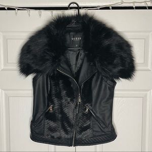 GUESS Black Pleather & Fur Vest